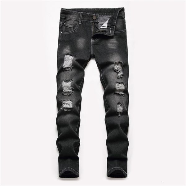 Jeans 5 6 8 10 14 16 anni ragazzo strappato fori lavati jeans dritti pantaloni da adolescente 230406