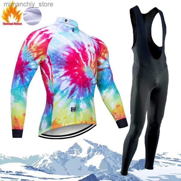 Conjuntos de camisa de ciclismo inverno camisa de ciclismo masculina térmica fece bib conjunto esportivo calças homem triathlon terno roupas masculinas tricuta outfit mtb ma termal q231107