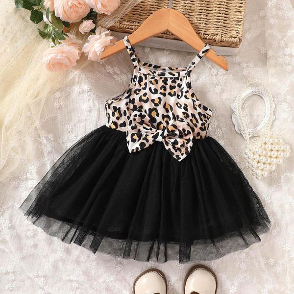 Abiti da ragazza Toddler Girls senza maniche Bowknot Leopard Prints Tulle Princess Dress Dance Party Clothes Modern For