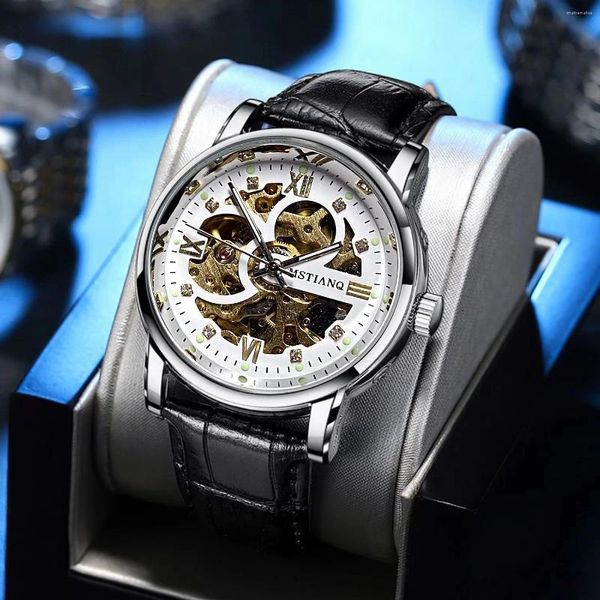 Armbanduhren Automatische mechanische Uhr für Männer Luxus Schwarz Skeleton Gold Reloj Edelstahl Geschäftsmann Uhr Wasserdichte Armbanduhr