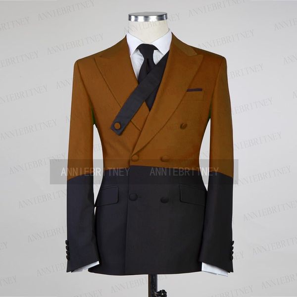 Ternos masculinos Blazers mais recente da moda marrom conjunto para homens 2pcs personalizados vestidos de noiva de noiva masculino vestido de noite elegante