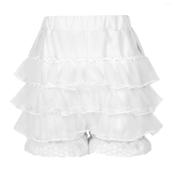 Shorts femininos mulheres renda guarnição em camadas babados contornado moda branco elástico cintura babados bloomers lolita casual roupas diárias