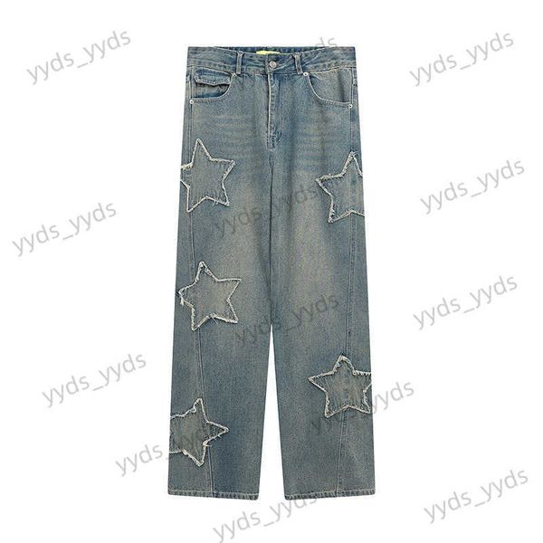 Herren Jeans High Street Lose Pants Street Ground White Star Raw Saum Straight Casual Jeans T230406