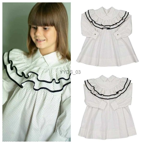 Kız Elbiseleri 23 Yeni Parti Elbise Çocuklar İçin Kız Sevimli fırfır yakalı uzun kollu çift A-line Prenses Elbise YQ2301106