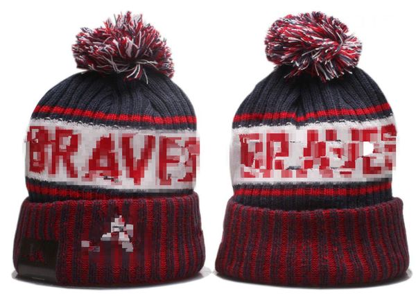 Braves Beanies Bobble Hats Beyzbol Top Kapakları 2023-24 Moda Tasarımcı Kova Şapk Tıknaz Örgü Faux Pom Beanie Noel Spor Örgü Şapka A3