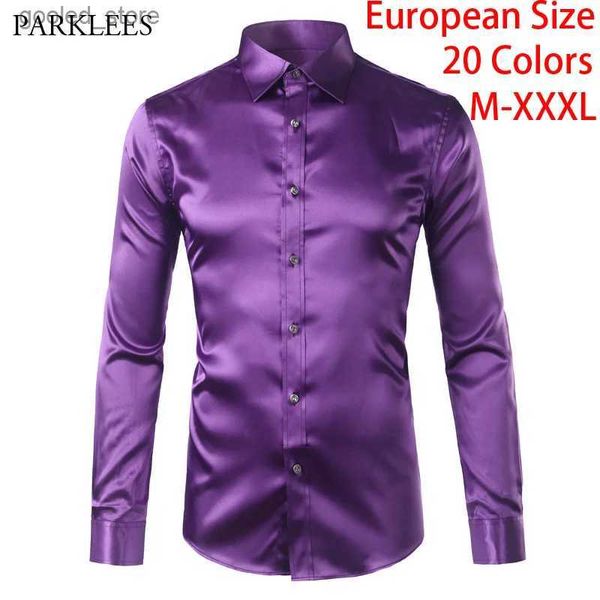 Herren-Freizeithemden, Luxus-Hemd, Herrenseide, Satin, glatte Herrenhemden, lässige Button-Down-Anzughemden, Partyball, Hochzeit, Camisa Masculina, M-XXXL, Q231106