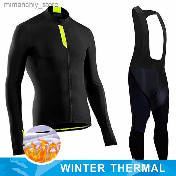 Radfahren Jersey Sets 2024 Winter Thermal Fece Radfahren Sets Rennrad Shirts MTB Radfahren Trägerhose Bicyc Kleidung Lange Seve Jersey Q231107