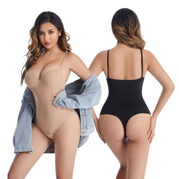 Sexy Tanga-Body für Damen, Bauchkontrolle, Shapewear, V-Ausschnitt, Tank-Tops, Dessous-Overall, glatter Body, Shaper, Taille, schlanke Unterwäsche