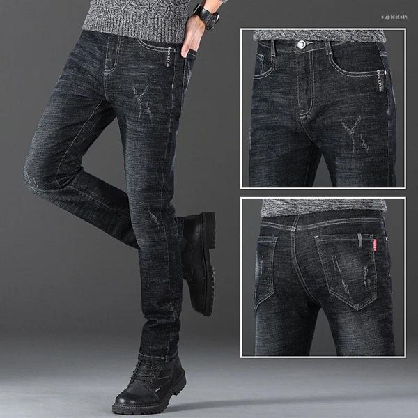 Jeans da uomo 2024 primavera e autunno versione coreana di pantaloni a matita elastici sottili tendenza uomini dritti in tinta unita