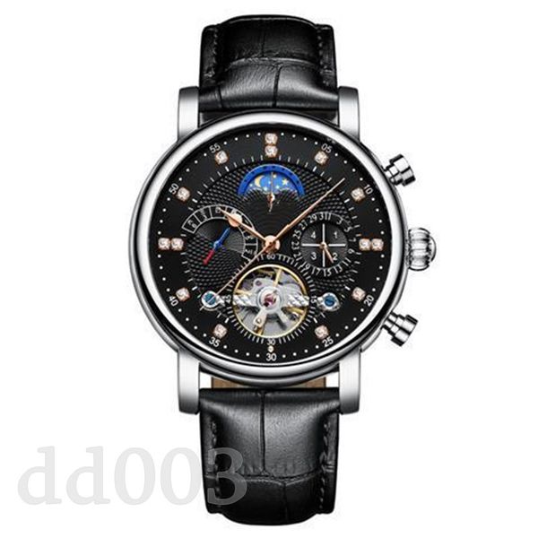 Automatic Watch Business Casual Tourbillon Watch с кожаным материалом модный Montre Automatique Отличительные скелетные наручные часы Ice Out Exquisite SB042 B23