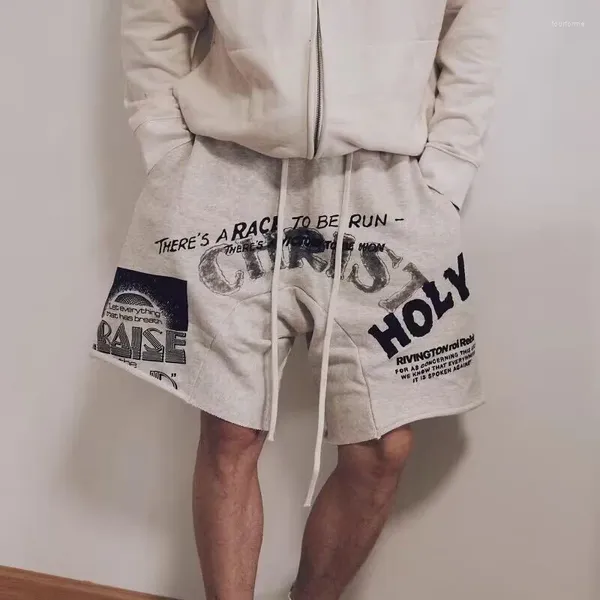 Herren-Shorts 2023 RRR 123 High Street Baumwollfleece 1:1 Buchstabendruck Kordelzug Grau 1 Größe 2 3