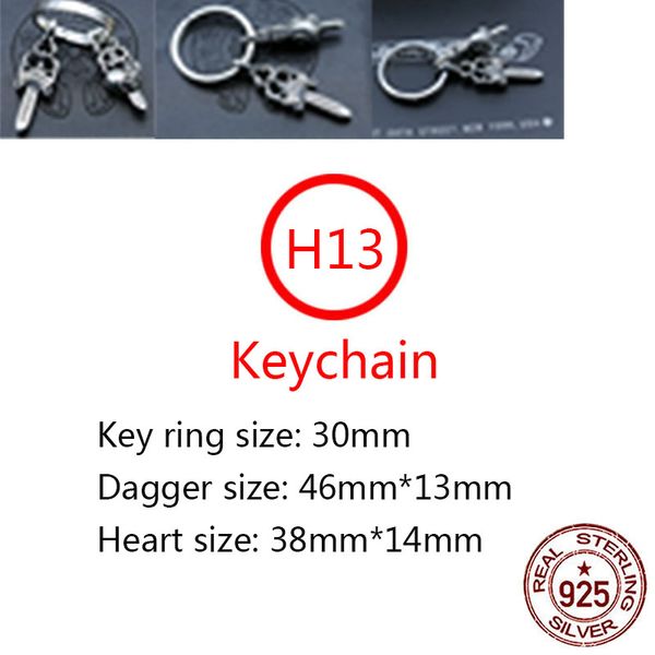 H13 S925 Keychain de prata esterlina Moda Carchain Buckle Buckle Holy Sword Heart Cruz Flor Letter pendente