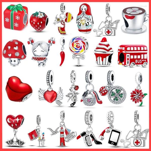 Lose Edelsteine, rote Farbe, DIY-Perlen, 925er Sterlingsilber, Chili-High-Heels, Erdbeer-Charms, Anhänger, passend für Original-Armbandschmuck