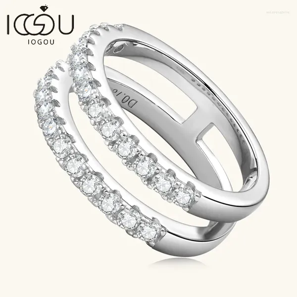 Cluster Ringe IOGOU Echt D Moissanit Zweireihig Engagement Für Frauen Farbe 2,0mm Diamant 925 Reinem Silber Großhandel Schmuck geschenk