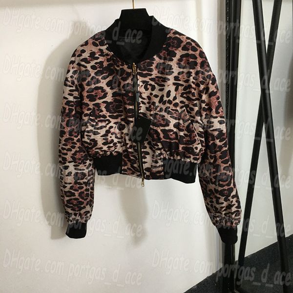 Casaco feminino leopardo reversível, jaqueta com letras cortadas, manga comprida, roupa casual