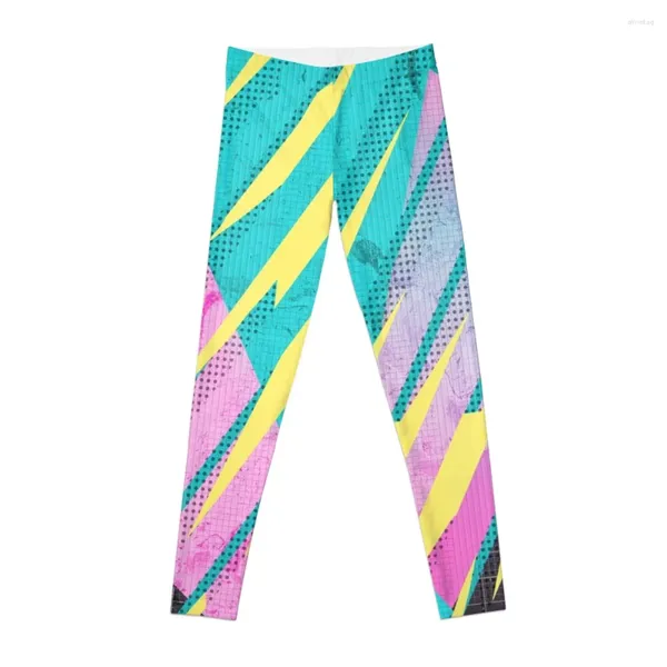 Calças Ativas Memphis Estilo Gráfico Amarelo Thunder Leggings Apertadas Mulher