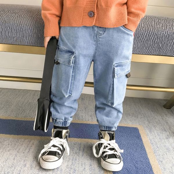 Jeans Jeans da neonato Pantaloni cargo in denim Jeans harem ricoperti multitasche 12-24 mesi ragazzo bambini 3 4 5 6 7 8 Pantaloni ragazzo di 9 anni 230406