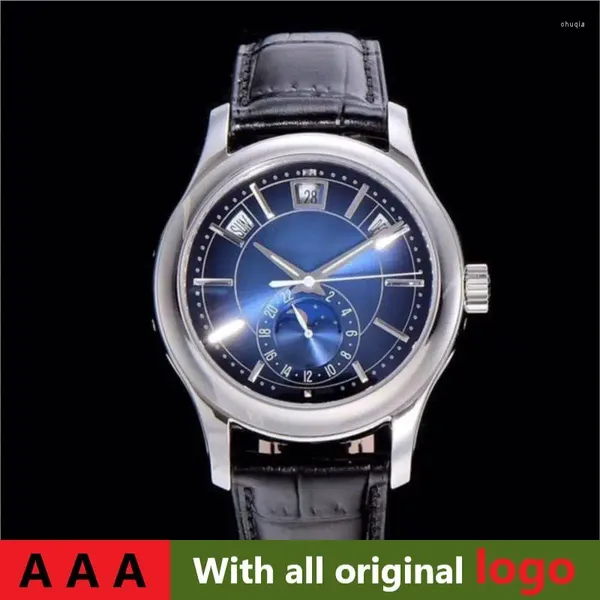 Orologi da polso Funzione complicazione quadrante blu 5205G Cinturino in pelle Orologi meccanici automatici da 40 mm da uomo. Goog