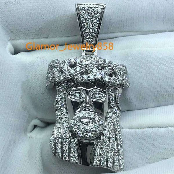 Personalizado masculino feminino gelado fora real s sier 10k 14k ouro vvs moissanite diamante jesus cristão hip hop pingente colar