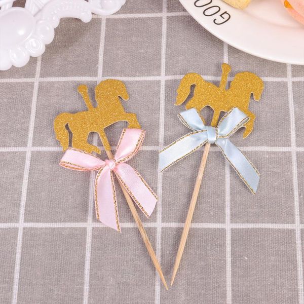 Festival Malzemeleri Diğer Partiler 30 PCS Yaratıcı Karousel Kek Moda Cupcake Topper Tatlı Doğum Günü (30pcs/Pack 15pcs Mavi Bowknot 1