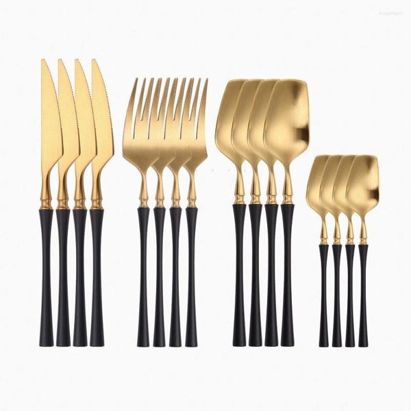 Conjuntos de utensílios de jantar 16pcs Black Gold Aço inoxidável Talheres fosco Forks Spuoons Knives Wedding Western Tableware Set Travel Travel