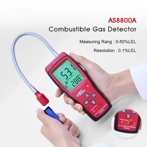 Analisador de gás combustível AS8800/AS8800A/AS8800L DETECTOR DE GAS Analisador de gases de vazamento de gás com alarme de som e luz