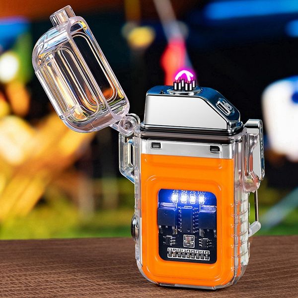 Multifunzionale colorato portatile collana corda accendino ad arco impermeabile ciclico ricarica faro elettricità LED display alimentazione sigaretta portafumo