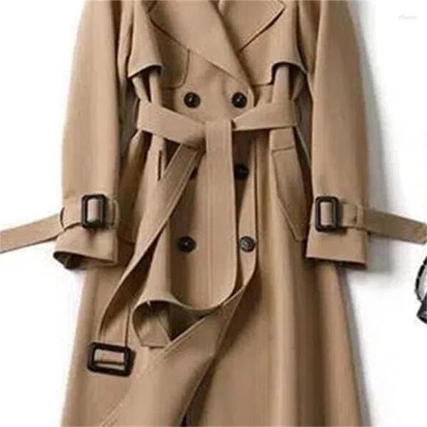 Trench da donna Cappotto giacca a vento autunnale Moda coreana Casual Solido risvolto Doppiopetto con bottoni Giacche con cintura Soprabito femminile