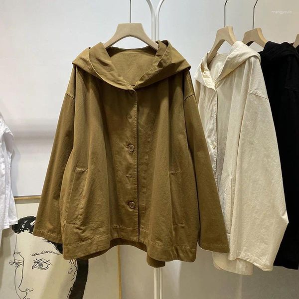 Casacos de Trench Femininos SuperAen High-End Oversize Jaqueta Com Capuz Mulheres 2023 Primavera e Outono Estilo Coreano Casaco Simples