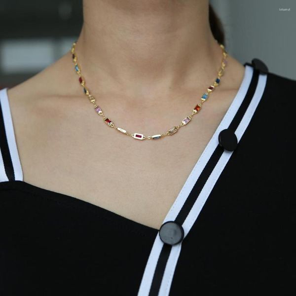 Girocollo goccia ELEMENTI di alta qualità cristallo colorato quadrato perline lunga collana di fascino classico squisito per il regalo della signora