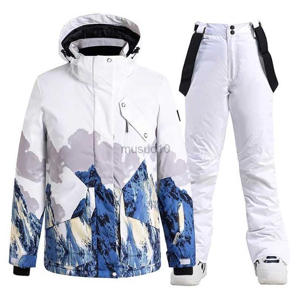 Outros artigos esportivos -30 colorido neve montanha homem ou mulher terno de gelo usar traje de inverno à prova dwaterproof água roupas de snowboard conjuntos de esqui jaquetas + calças HKD231106