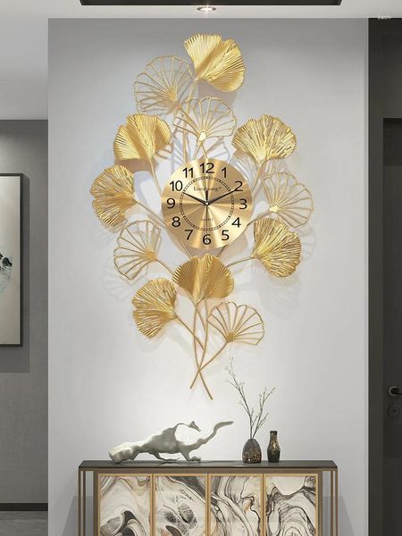Orologi da parete Orologio a foglia di ginkgo Arte moderna Soggiorno Lusso Grande orologio cinese Ufficio digitale creativo Wanduhr Home Decor