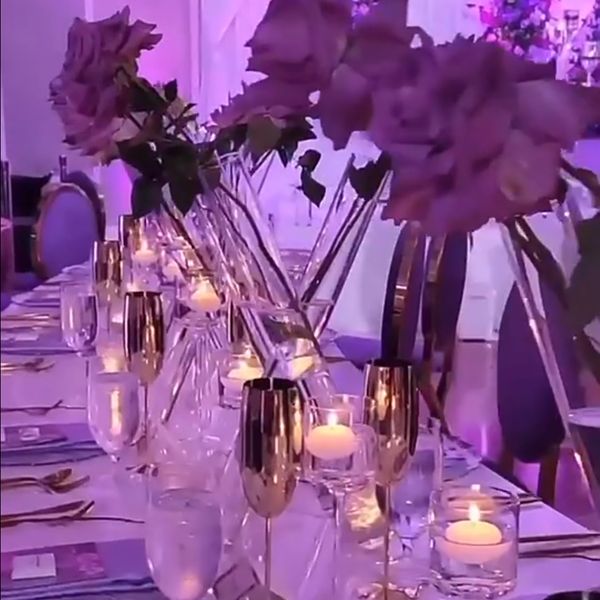 decorazione Matrimonio cristallo Gemma vero Tavolo fiori X-Vase Vasi neri bicchieri trasparenti cilindro vaso di fiori per la decorazione domestica di nozze 755