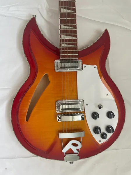 Personalizado 6 ou 12 cordas 381 guitarra elétrica com chama bordo topo corpo semi-oco 2 torradeira Ric captador