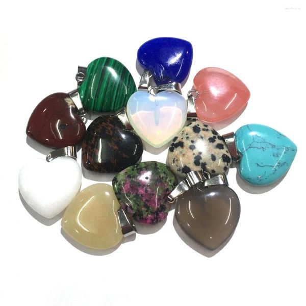 Pingente de pedra natural em forma de coração, 2 peças, 20mm, ágata preta, malaquita, quartzo rosa, para fazer jóias, colar, brincos diy