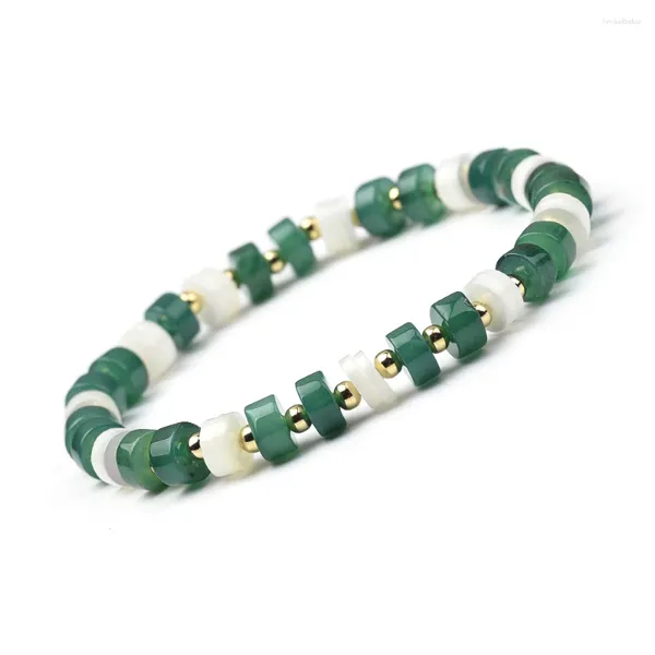 Bracciale elastico con perline in pietra naturale con perline di pietra naturale di diaspro verde impressione di agata verde turchese africano a forma di ruota a forma di ruota