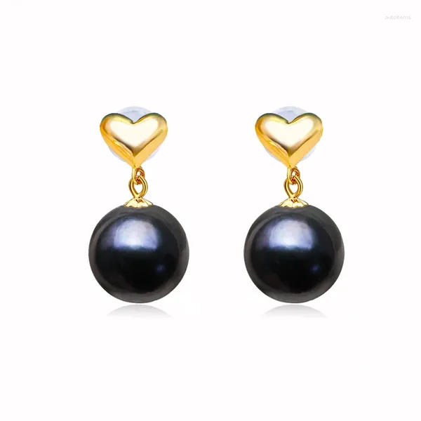 Ohrstecker 2023 18K echtes Gold natürliche schwarze Tahiti-Perle für Frauen süßes Herz Jubiläumsgeschenk