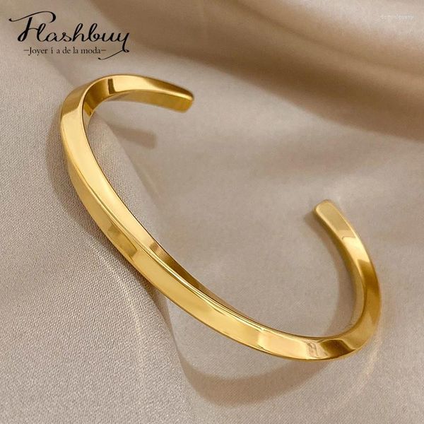 Bangle FLASHBUY Acciaio Inossidabile 316L Semplice Colore Oro Braccialetti Braccialetti per le donne Uomini Trendy Regalo gioielli impermeabili