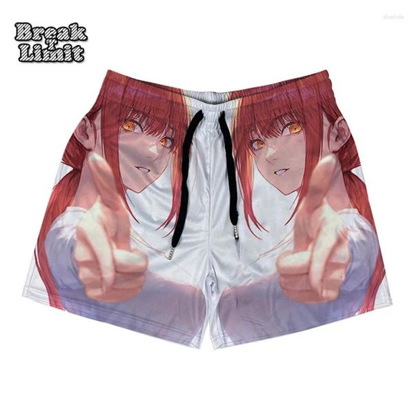 Herren Shorts Anime Chainsaw Man GYM Makima Denji Muster Mesh Atmungsaktive Hose Sommer Strand Outdoor Laufen Sport Casual