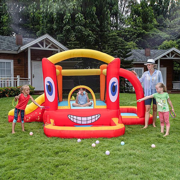 Hüpfburg für Kinder, aufblasbare Hüpfburg, Zubehör, Spielhaus mit Bällebad, Boxsack, Smiley-Krabbe, Springburg, Jumper, zum Spielen im Innen- oder Außenbereich, Hinterhof, Garten