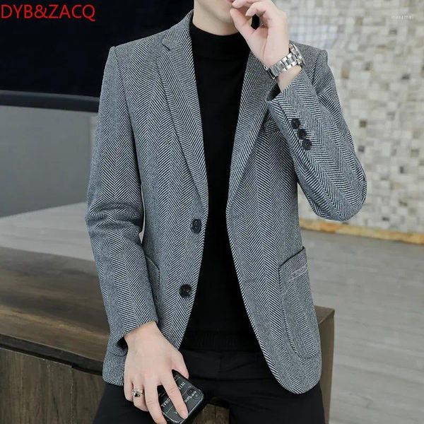 Erkek Suit Dybzacq Sonbahar/Kış Ekose Tüvit Takım Ceket Şık Sıradan Siyah Büyük Boy Ofis Profesyonel