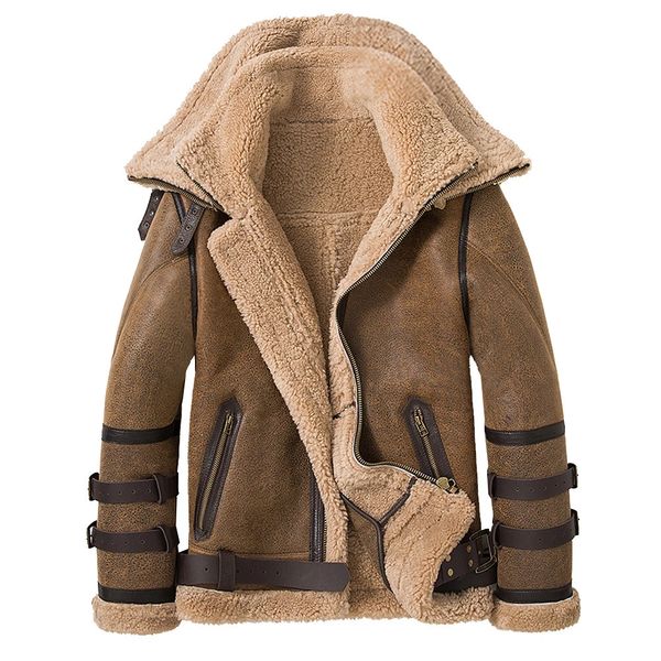 Мужская меховая куртка из искусственного меха с двойным воротником из толстой натуральной кожи из овчины, меховая куртка из натуральной овчины, зимняя мужская теплая меховая одежда 231107
