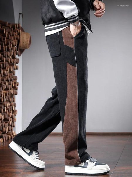 Pantaloni da uomo larghi in velluto a coste dritti da uomo pantaloni da jogging con coulisse in vita elastica nera a righe laterali alla moda autunnale