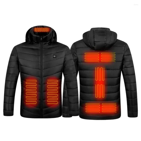 Gilet da uomo Cappotto termico Abbigliamento Giacca riscaldata con cappuccio 9 aree Impermeabile antivento caldo USB elettrico per escursioni in campeggio all'aperto