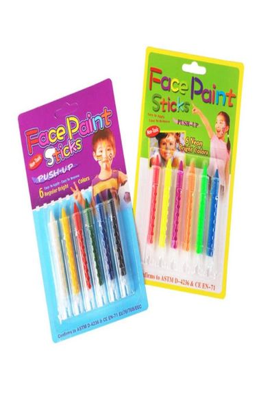 6 renk yüz boyama mum boya kalemleri geçici dövmeler ekleme yapısı boya gövde kalem çubuğu çocuklar için parti makyaj araçları fo5478872