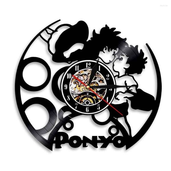 Orologi da parete Giapponese Classico Anime Ponyo Orologio da record per soggiorno Decorazioni per la casa Manga Musica retrò Longplay