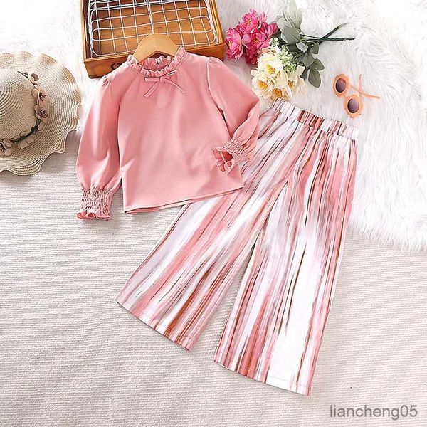 Set di abbigliamento Set di vestiti per ragazze Anni Bambina Top rosa a maniche lunghe Pantaloni rosa e bianchi Abiti stile