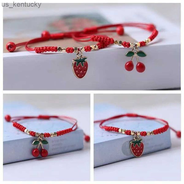 Charme pulseiras estilo vermelho cereja pulseira para mulheres artesanal corda de cera guarda-chuva coração menina pulseiras crianças amizade jóias r231107