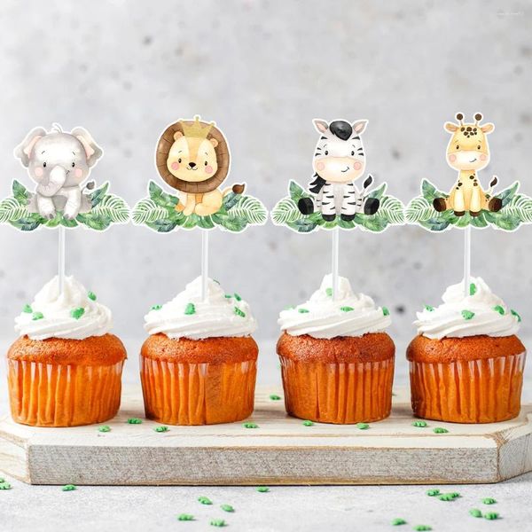 Festival Malzemeleri Bebek Duş Safari Orman Hayvanları Tema Cupcake Toppers Çocuklar ve Yetişkinler İçin Orman Doğum Günü Partisi Dekoratio