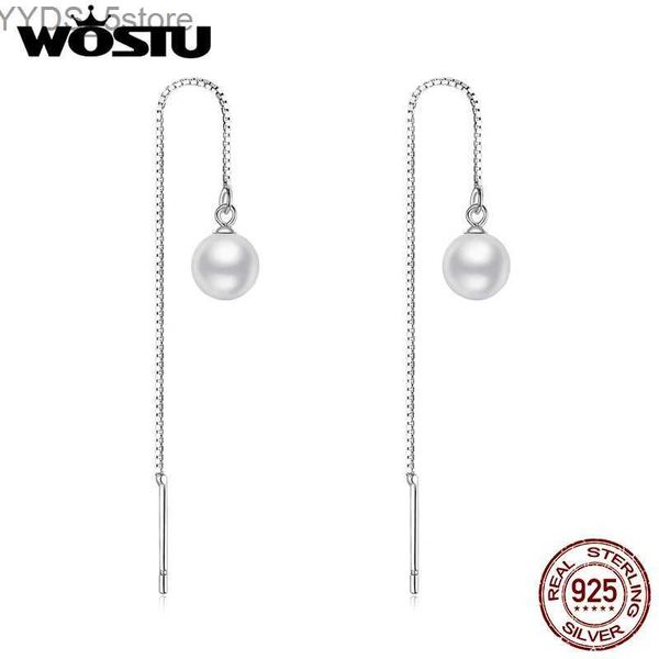 Серьги-гвоздики WOSTU из стерлингового серебра 925 пробы с длинными кисточками, простые серьги-капли с жемчугом для женщин, модные серебряные украшения CQE878-B YQ231107